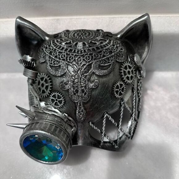 KBW Global Unisex Steampunk Gatto Cat Kaleidoscope Goggles Half Cyborg Mask NWT - Picture 2 of 3